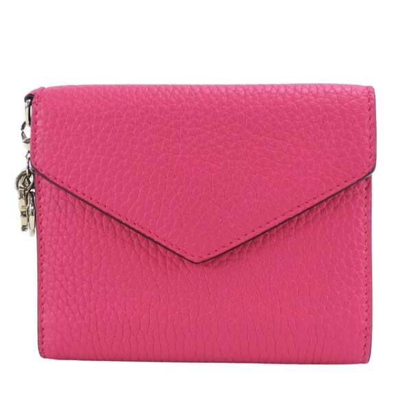 Christian Dior Tri-fold Compact Wallet Leather Pink Navy Women's